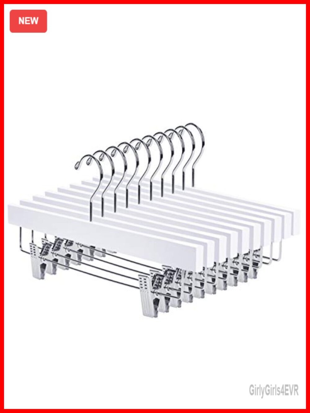 Wooden Pants Hangers with Non-Slip Clips, Set of 10